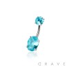 ROUND CZ TOP AND OVAL RADIANT CZ PRONG SET CZ 316L SURGICAL STEEL NON DANGLE BELLY RING